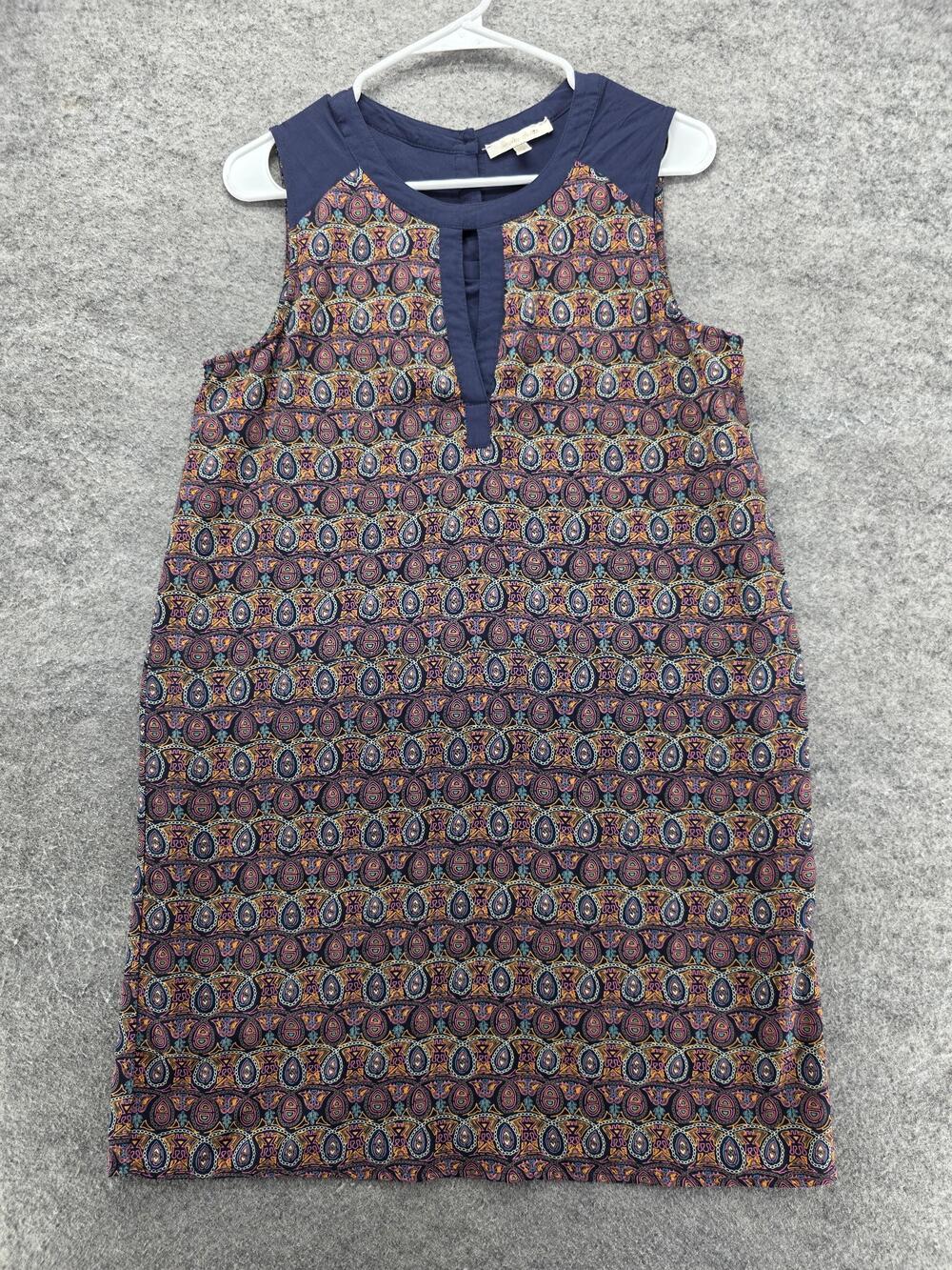 Under Skies Dress Womens Medium Blue Multicolor Sleeveless Shift Boho Print